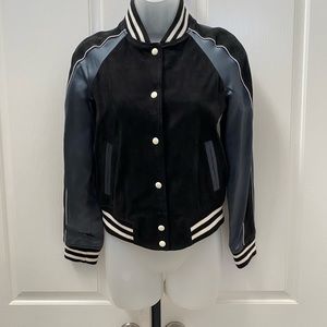 ALL SAINTS Epton Suede Black/Petrol Bomber Jacket S